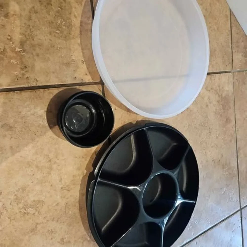 Tupperware Black and Clear Divided Serving Platter with Lid & Dip Cup